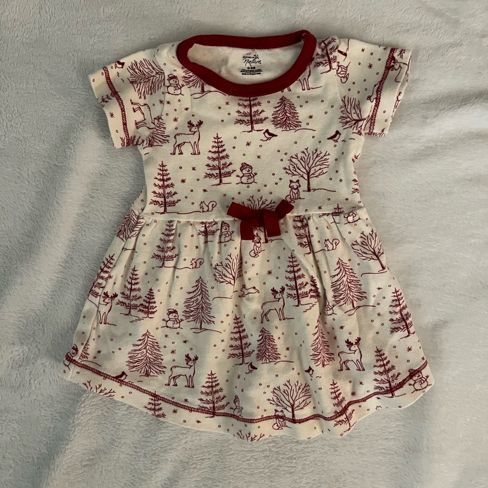 0-3 month winter themed red/ white dress